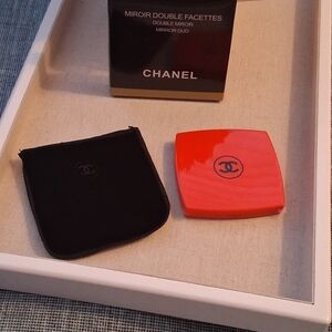 Chanel Double Mirror Compact in Orange/Red Still Has Plastic On Mirror